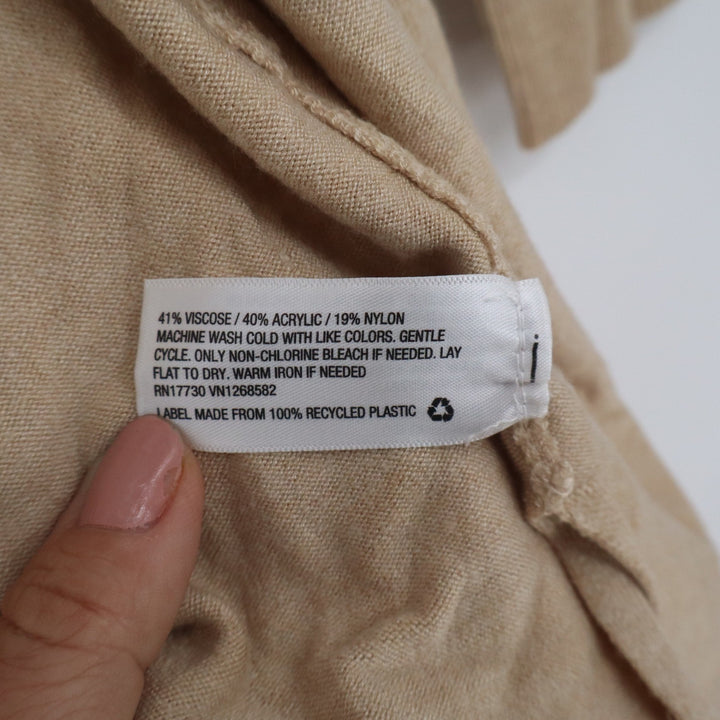 A New Day Tan Open Front Cardigan Sweater Womens Large Beige Longline Side Slit
