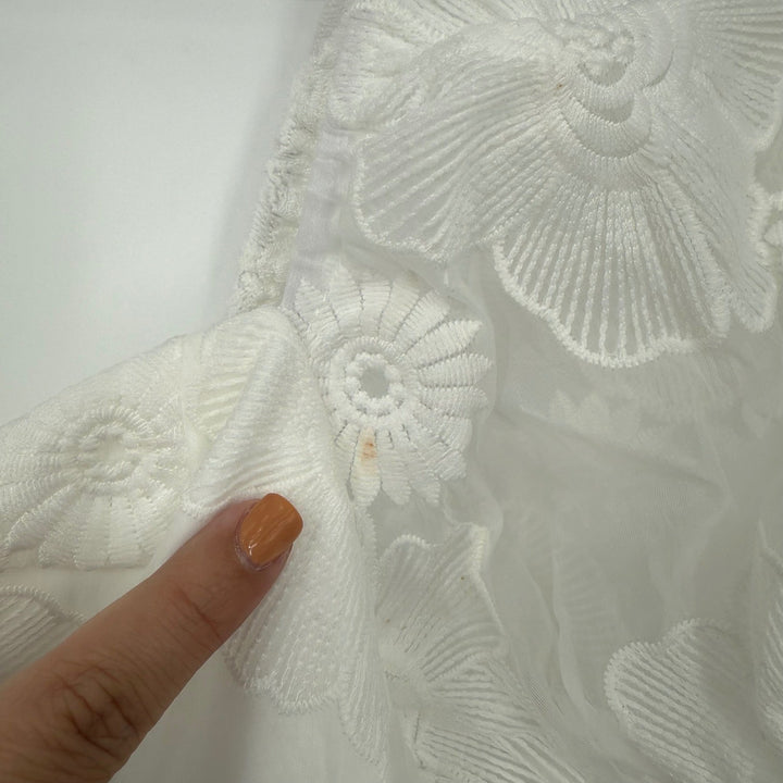 Lulus Sweetest Behavior White Embroidered Puff Sleeve Midi Dress Size S