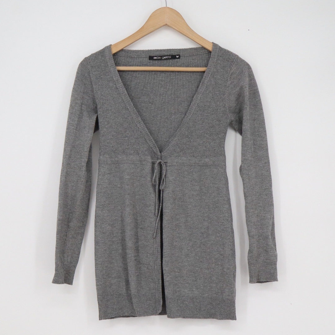 Ada Gatti Womens Grey Ribbed Tie Front Empire Waist Cardigan Sweater M