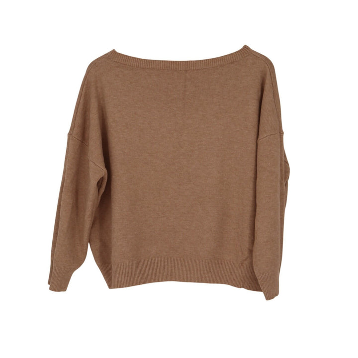 Sweater Womens M Camel Brown Tight Knit Ribbed Long Sleeve Boat Neck Pullover