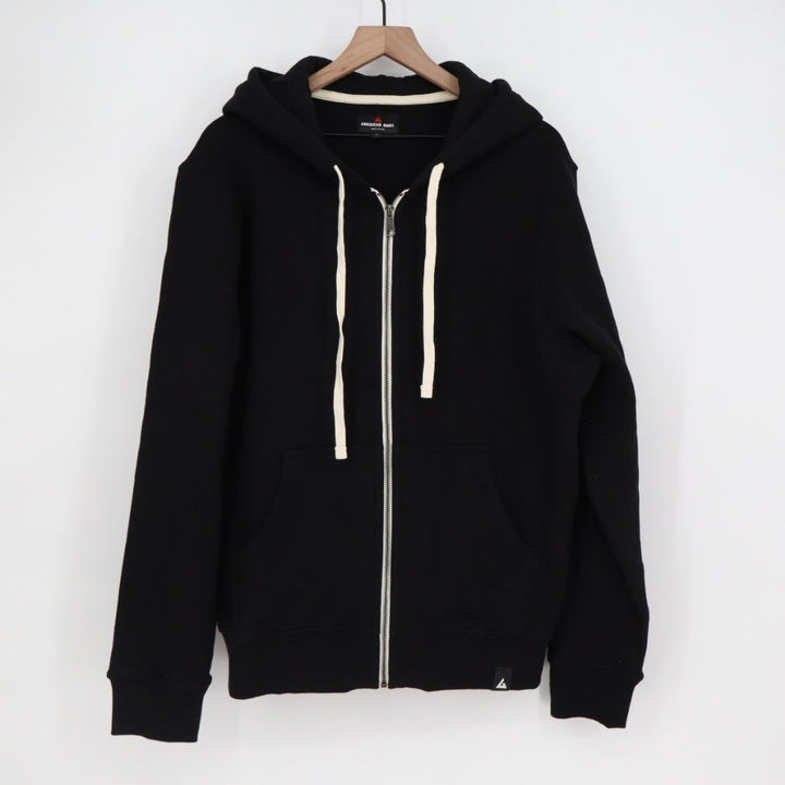 American Giant Hoodie Mens Large Black Full Zip Cotton Fleece kangaroo Pockets