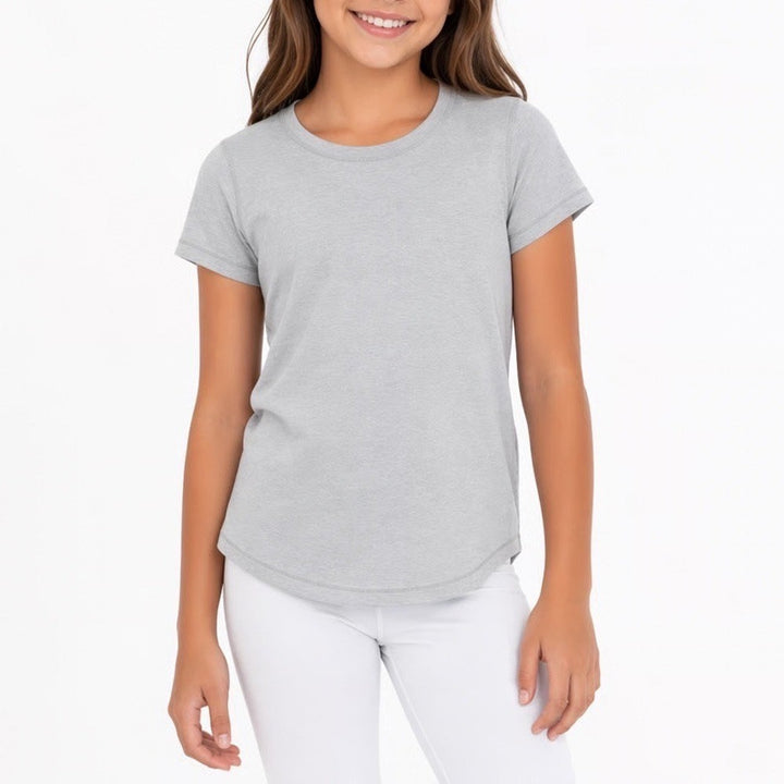 DSG Girls Movement Tee Light Heather Grey Short Sleeve Active Shirt Size M 10-12