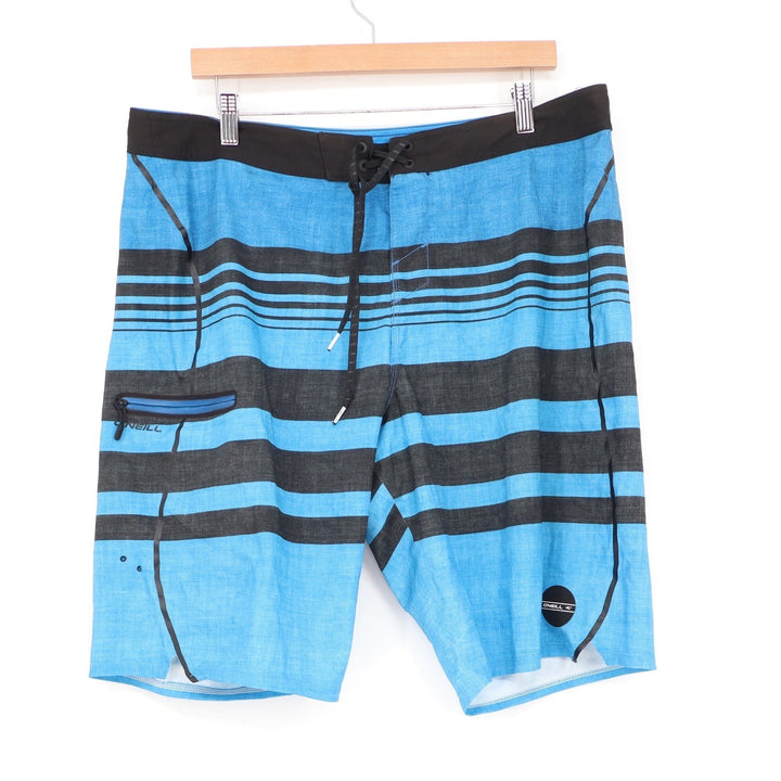 ONeill Hyperfreak Mens Blue Black Striped Board Shorts Size 36