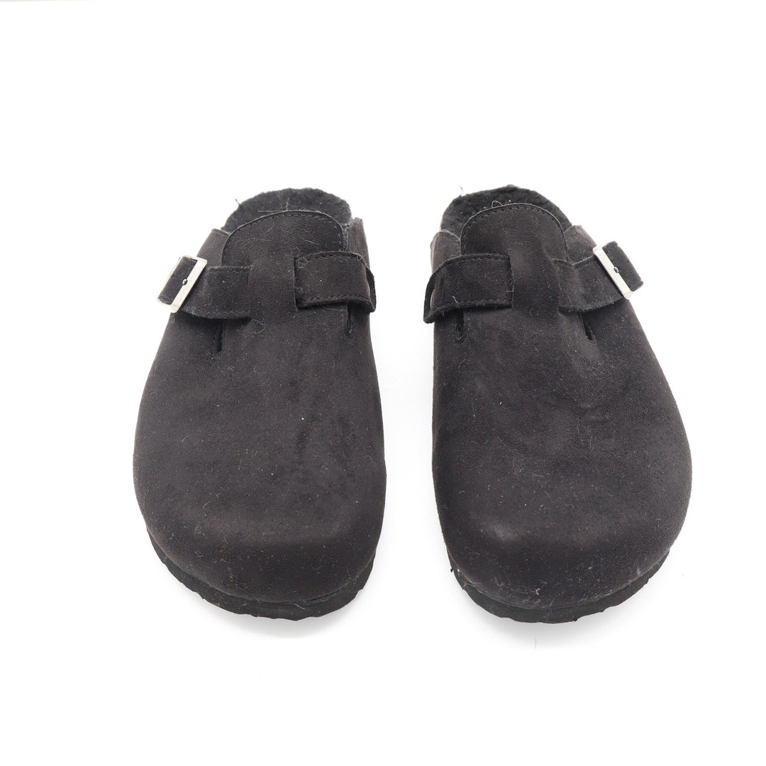 Cliffs by White Mountain Black Faux Suede Faux Fur Lined Buckle Clogs Women 8.5