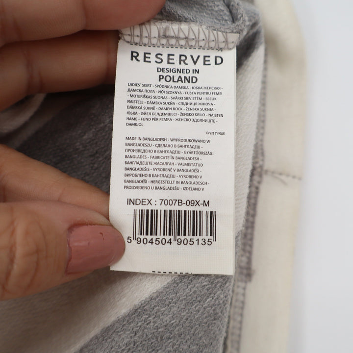 Reserved Womens Striped Mini Skirt Grey White Cotton Blend Drawstring Size M
