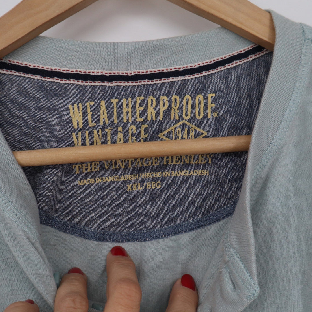 Weatherproof Vintage Mens XXL Light Blue Long Sleeve Henley Shirt