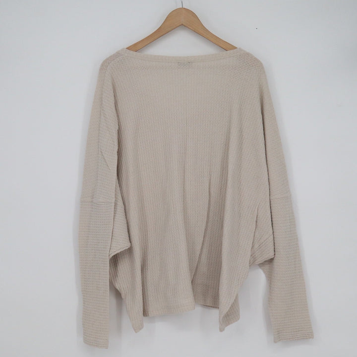 Express Relaxed Waffle Knit V-Neck Batwing Sleeve Top Beige XL