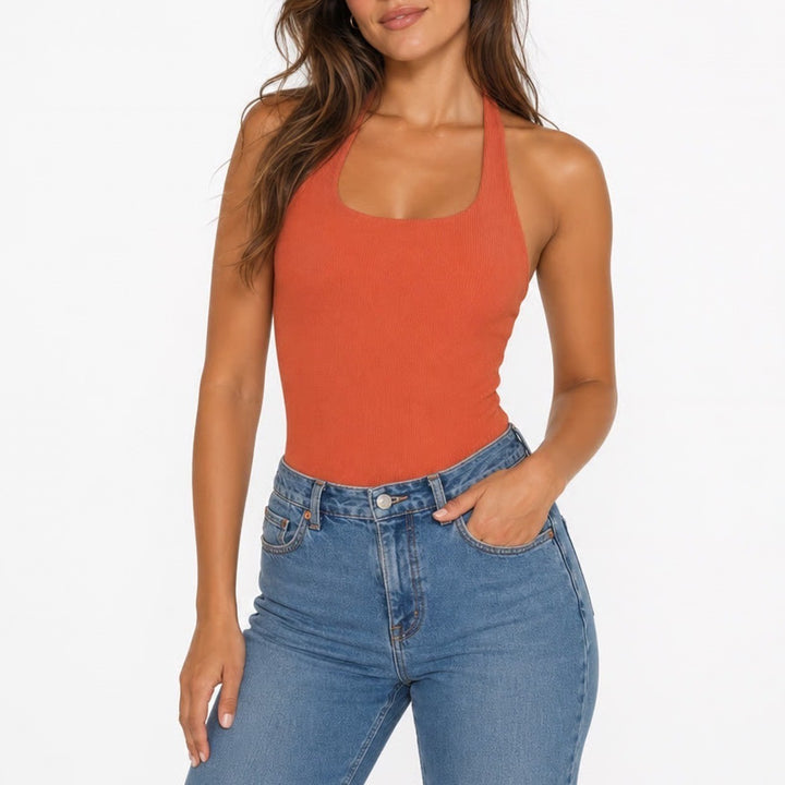 American Eagle Outfitters Bodysuit Womens Medium Orange Cotton Stretch Ribbed