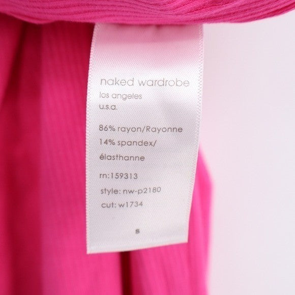 Naked Wardrobe Hot Pink Ribbed Knit Split Hem High Rise Pants Womens S