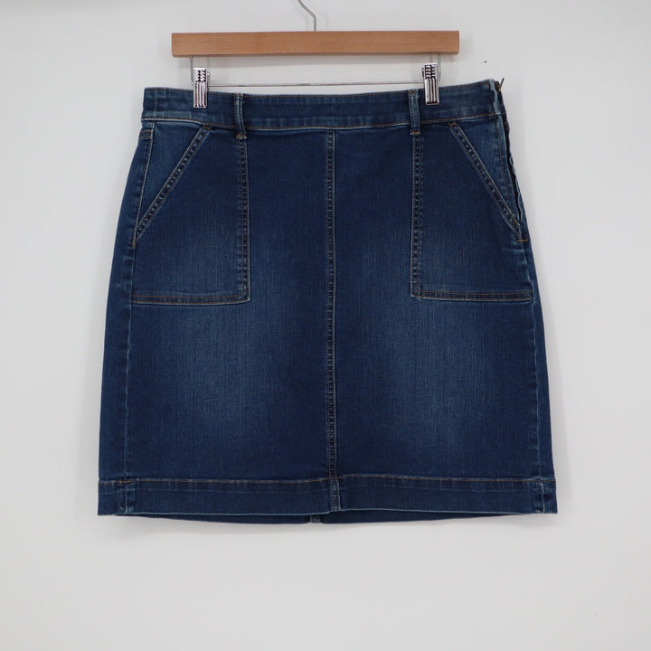 Talbots Dark Wash Denim Mini Skirt Side Zip Stretch Size 12