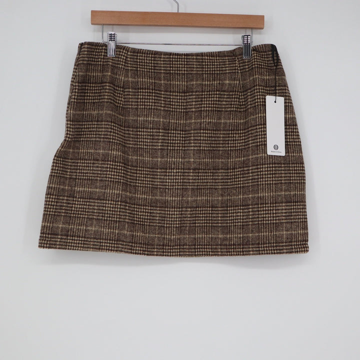 Cider Brown Plaid Wool Blend Mini Skirt L Glen Check A-Line