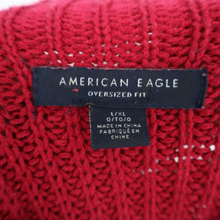 American Eagle Outfitters Sweater Women L/XL Red Ribbed Knit Oversized Mock Neck