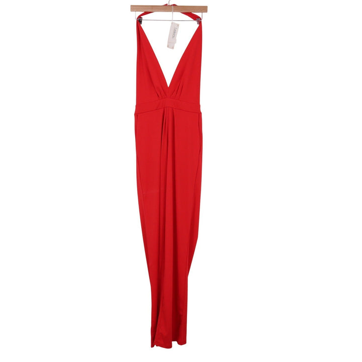 Lulishs Red Halter Jumpsuit Deep V-Neck Wide Leg Formal Evening Size L