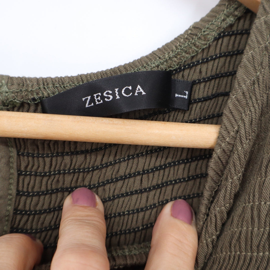 ZESICA Smocked Flutter Sleeve Tiered Maxi Dress Olive Green Large