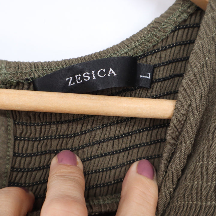 ZESICA Smocked Flutter Sleeve Tiered Maxi Dress Olive Green Large