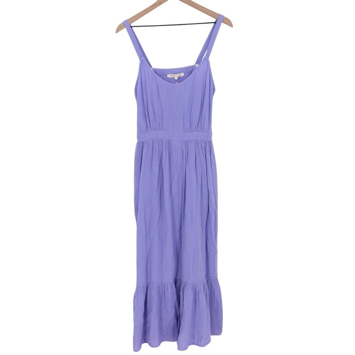 XIRENA Meriden Gauze Midi Dress Lavender Purple Strappy Tiered Hem Size L