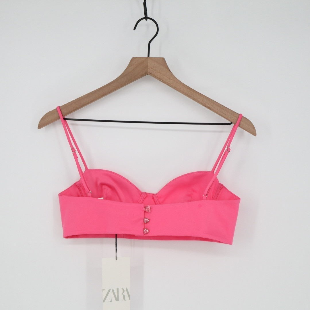 Zara Bra Womens Small Pink Buster Stretch Back Button Underwire Spaghetti Strap