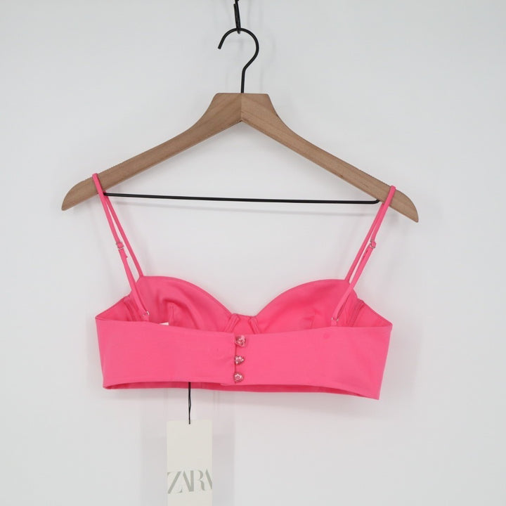 Zara Bra Womens Small Pink Buster Stretch Back Button Underwire Spaghetti Strap