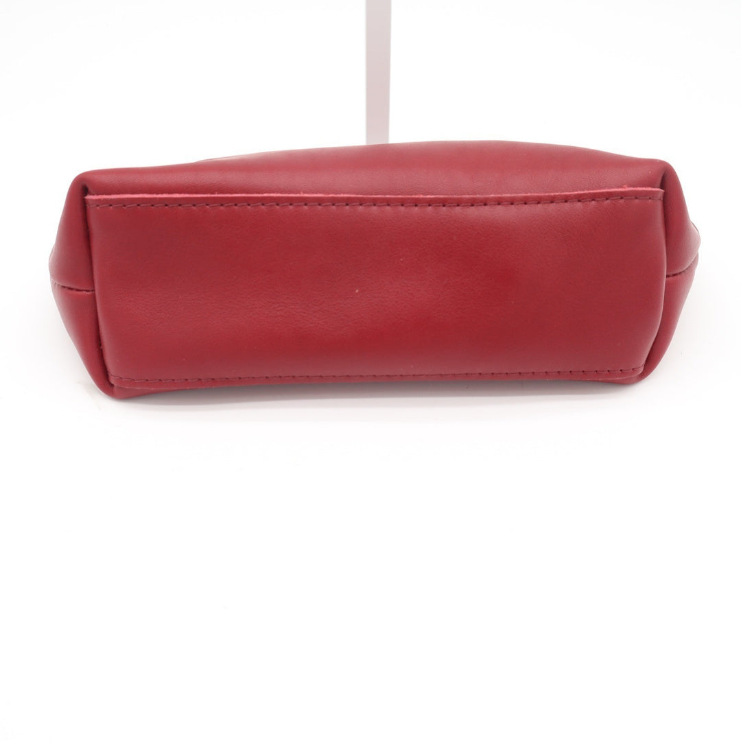 Red Leather Dome Cosmetic Makeup Bag Travel Pouch Gold Zipper Contrast Stitch