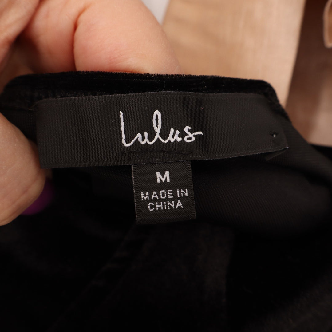 Lulus Exquisite Expectation Top Womens M Black Velvet Tie-Back Balloon Sleeve