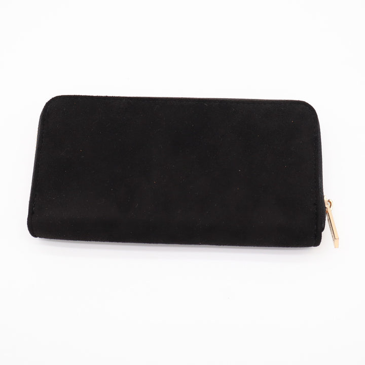Ahdorned Womens Wallet Core Black Suede Zip Around Credit Card Slots Purse