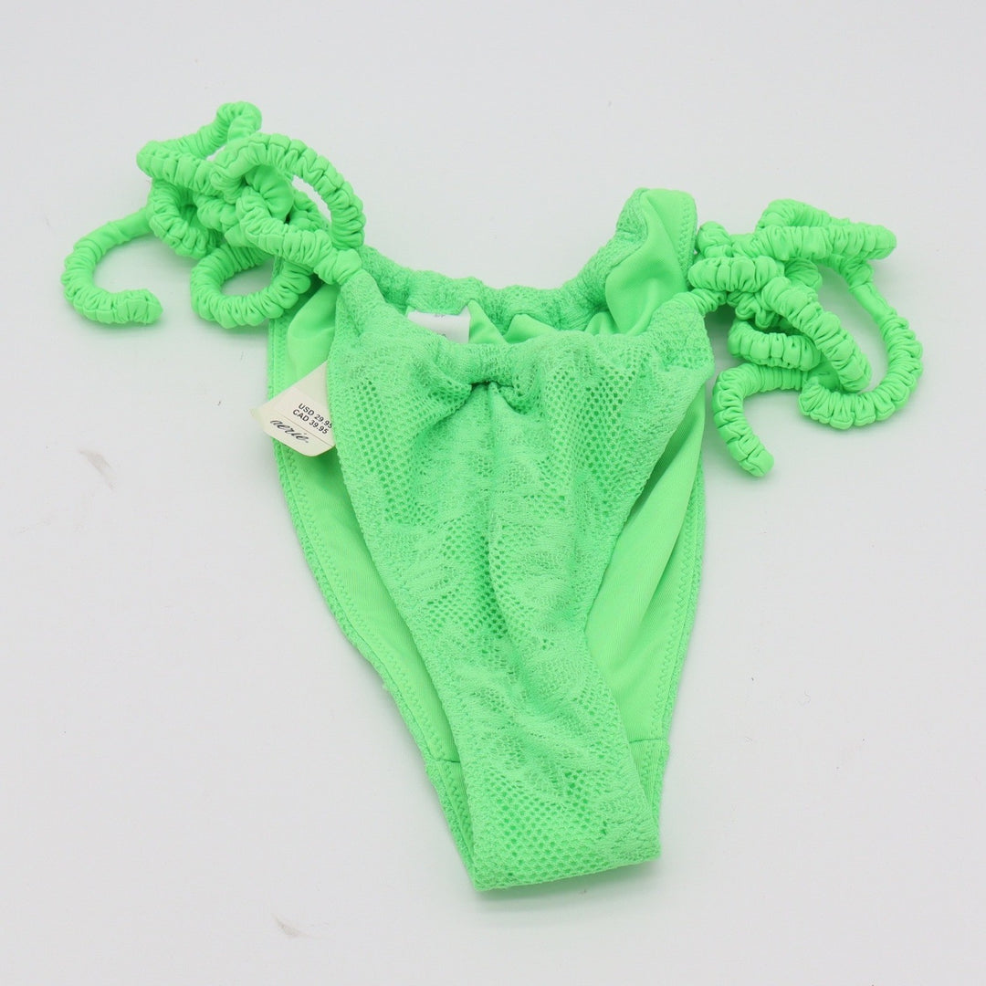Aerie Bikini Bottom Womens S Cheekiest Neon Green Floral Lace Scrunchie Tie NEW