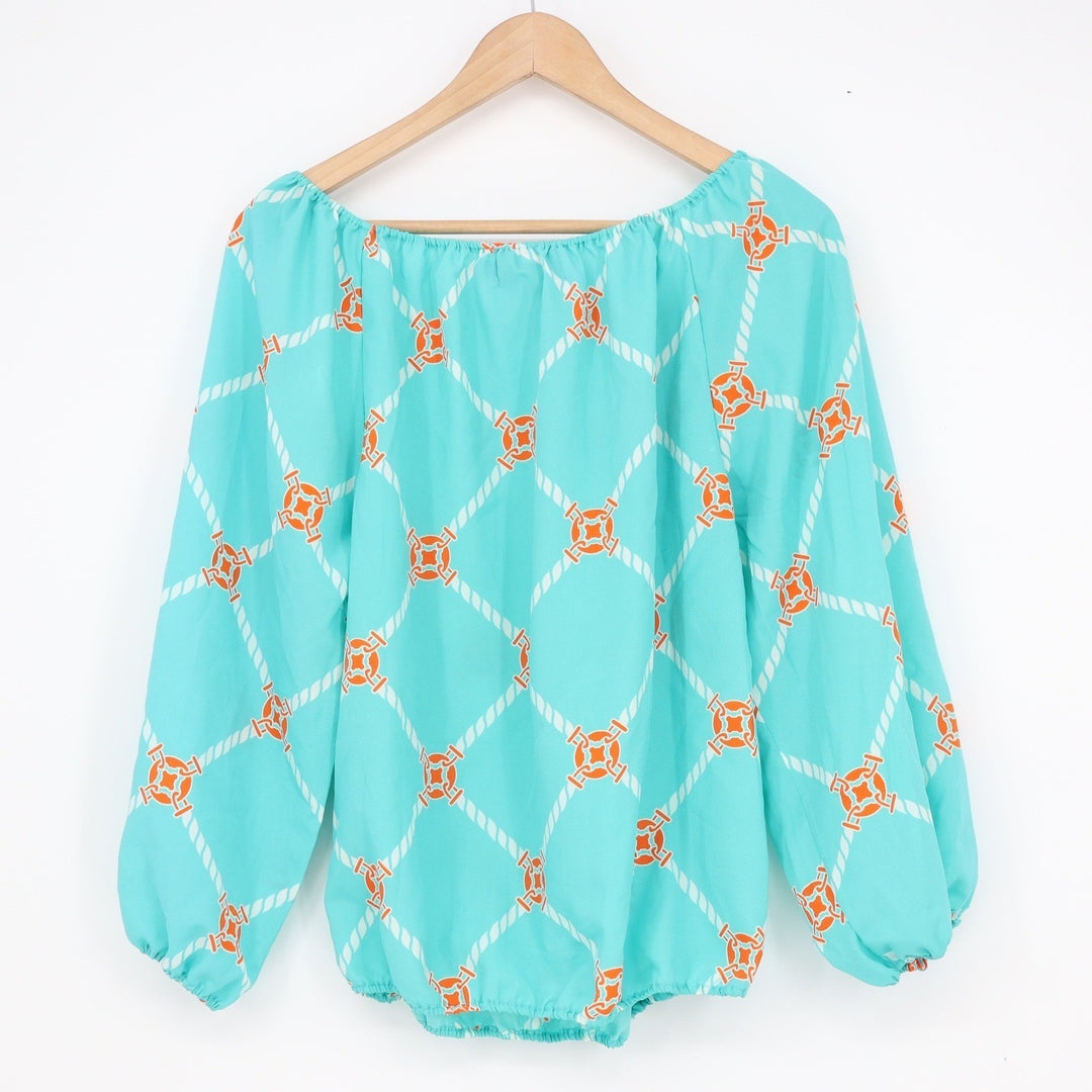Macbeth Collection Margaret Josephs Turquoise Nautical Blouse Small