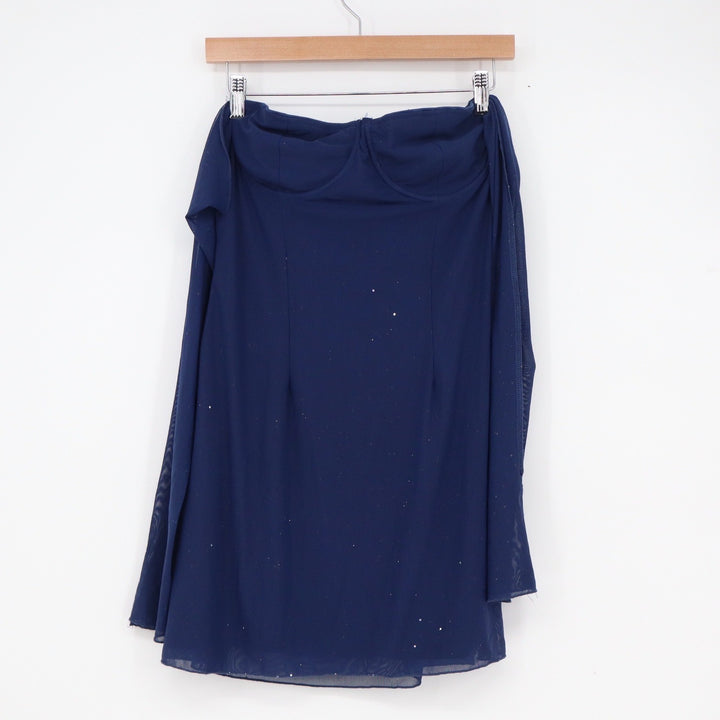 Navy Blue Glitter Mesh Bustier Mini Dress Strapless Underwire Large
