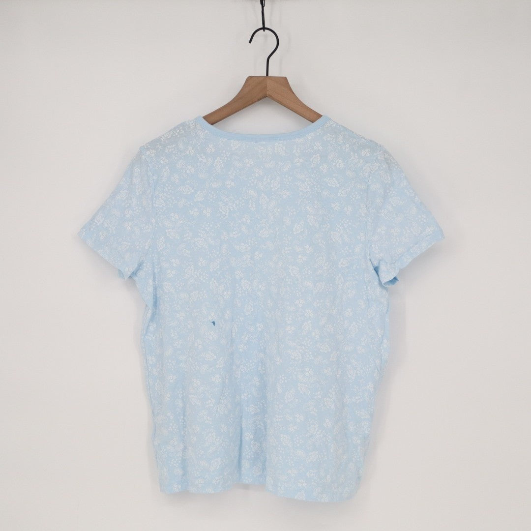 Charter Club Cropped Pajama Top Womens Large Blue Floral Cotton Button Front