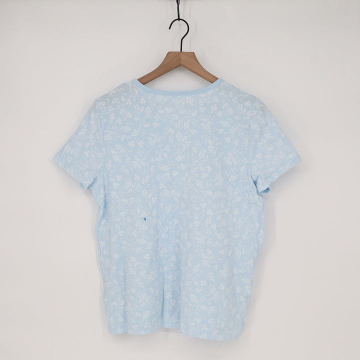 Charter Club Cropped Pajama Top Womens Large Blue Floral Cotton Button Front