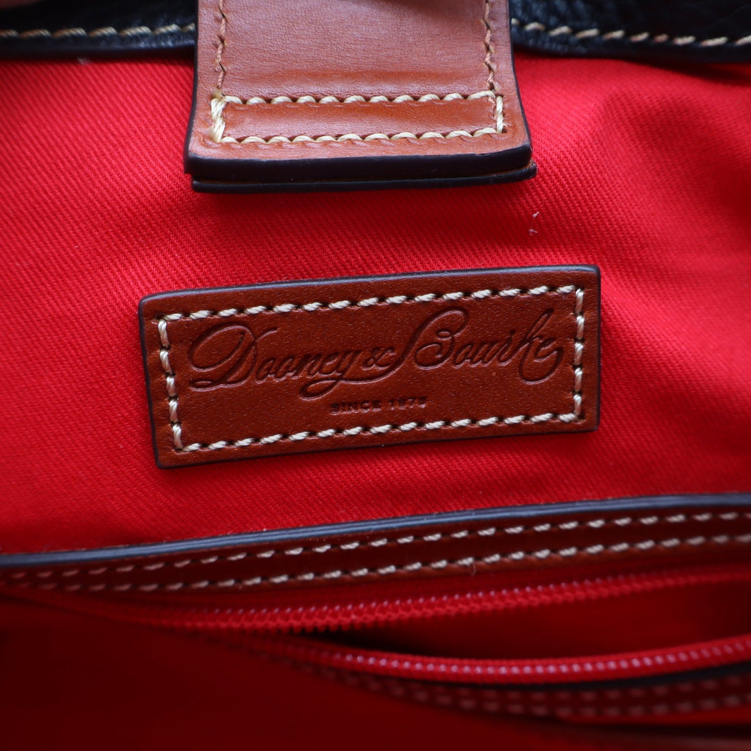 Dooney & Bourke Black Pebbled Leather Tote Bag with Tan Trim