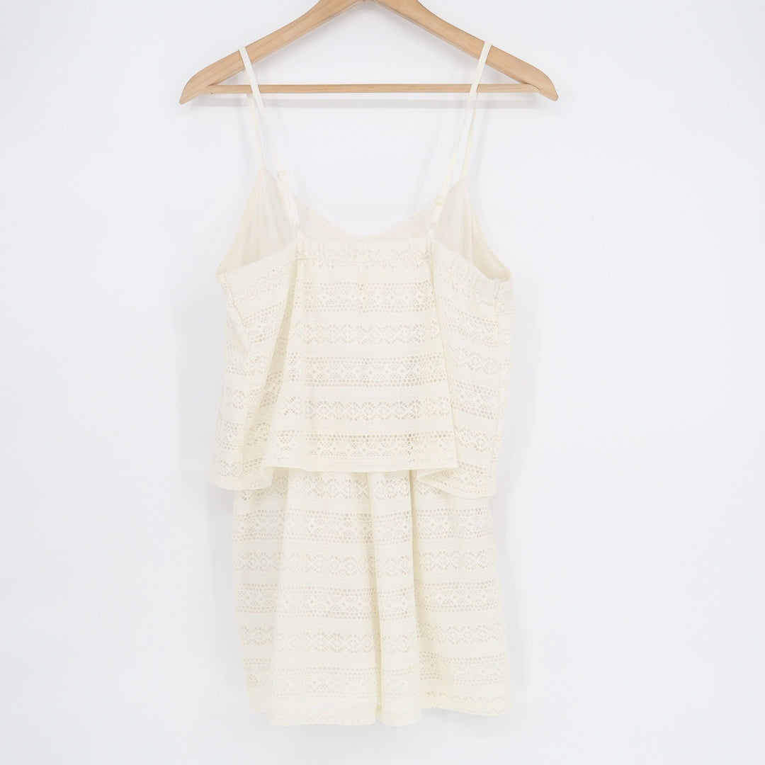 Rewind Lace Tiered Romper Cream Off-White Sleeveless Boho R61257M3E Small