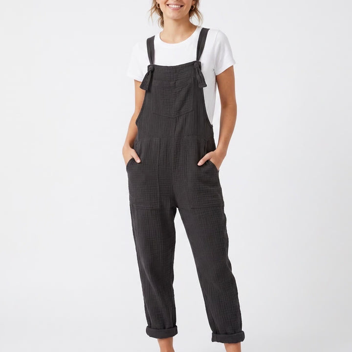 Aerie Charcoal Gray 100% Cotton Gauze Relaxed Tie Strap Overalls Size M
