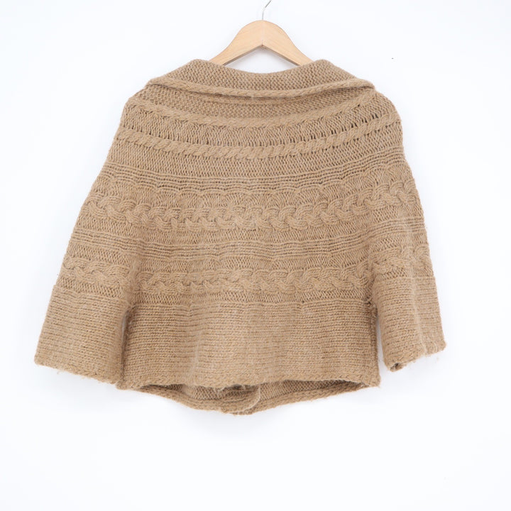 Stambecco Italy Alpaca Wool Blend Cable Knit Button Front Poncho Cardigan Tan M