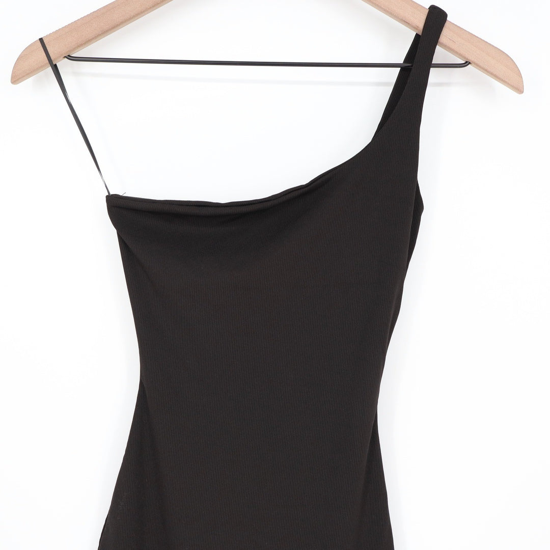 Naked Wardrobe Black One Shoulder Ribbed Mini Bodycon Dress Small