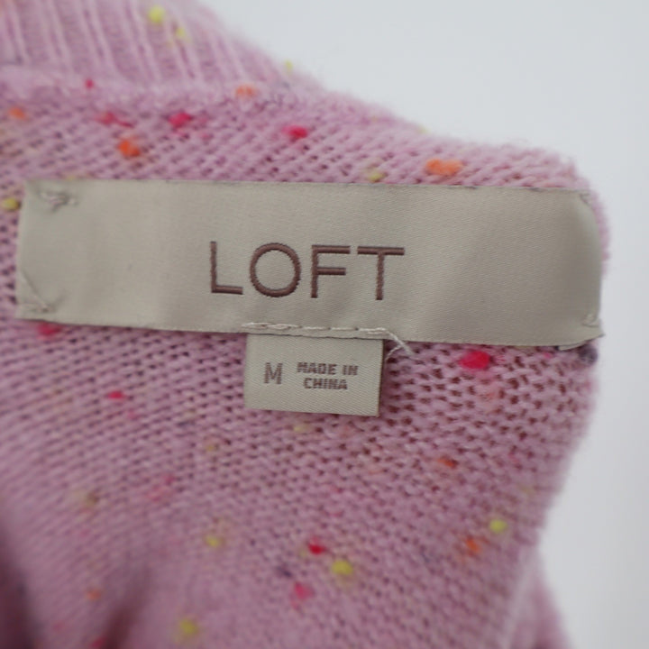 LOFT Pink Confetti Speckled Turtleneck Sweater Mens Size M Raglan Knit Pullover
