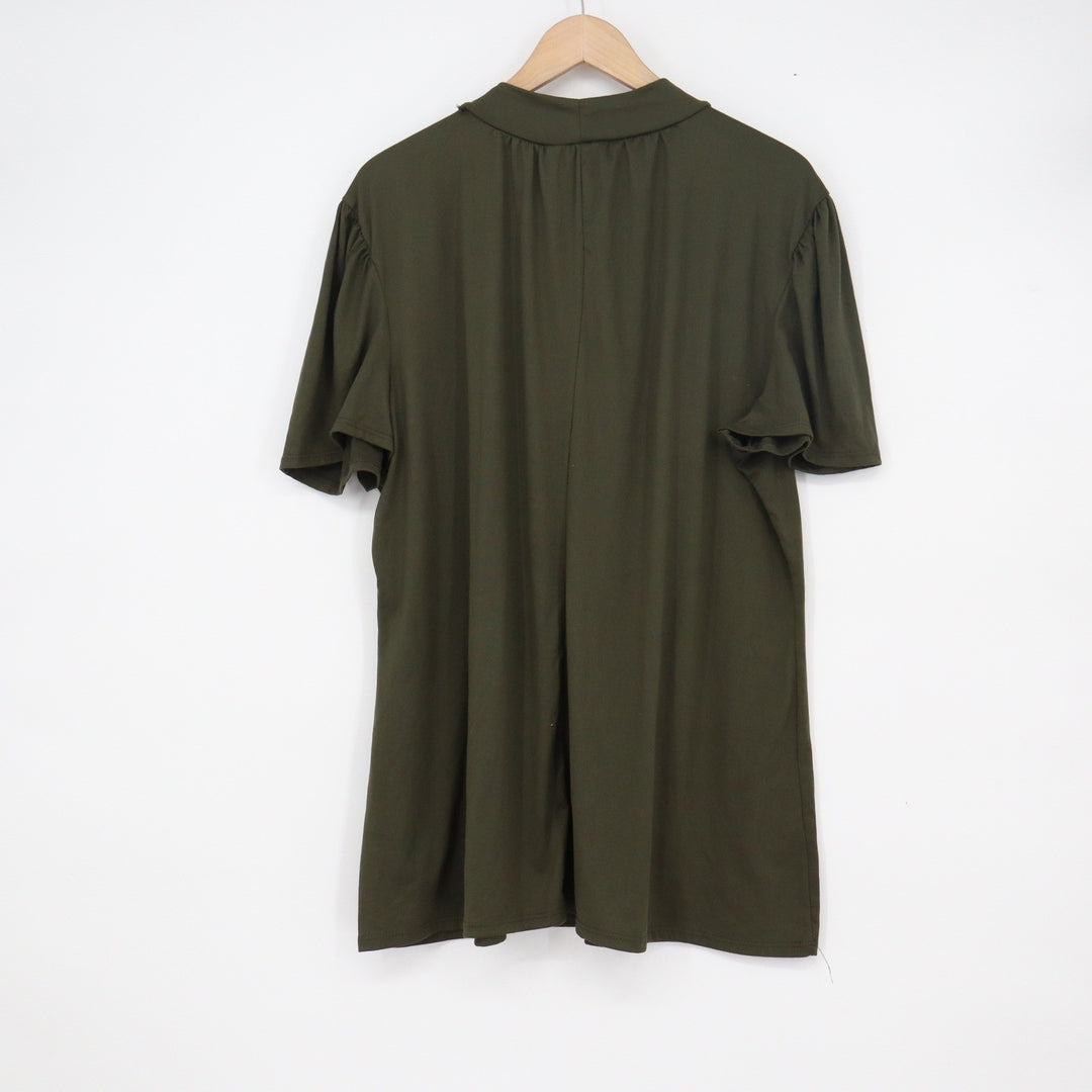 Top Fashion of NY Olive Green Mock Neck Puff Sleeve Blouse Plus Size 3X