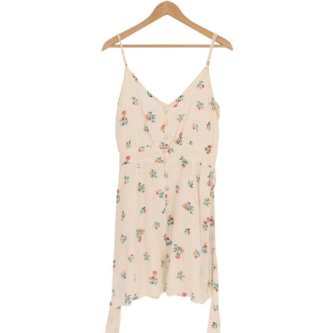 O'neill Midi Dress Womens M White Floral Pleated Button Front Spaghetti Straps