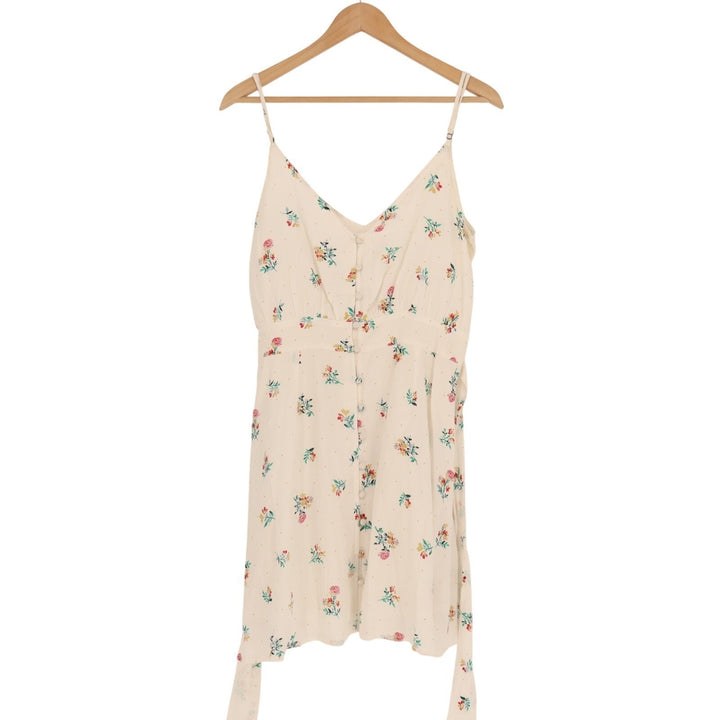 O'neill Midi Dress Womens M White Floral Pleated Button Front Spaghetti Straps