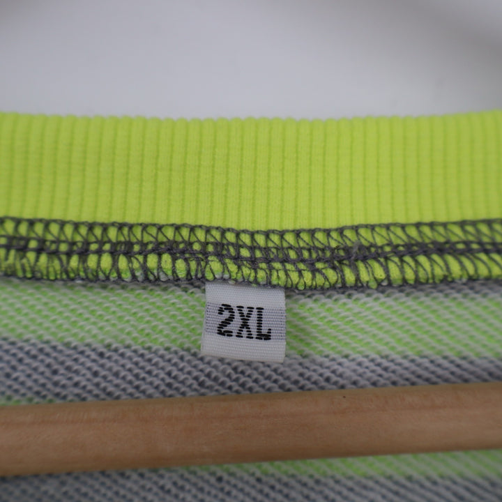 Sweatshirt Womens 2XL Green Gray Striped Crew Neck Drop Shoulder Long Sleeve