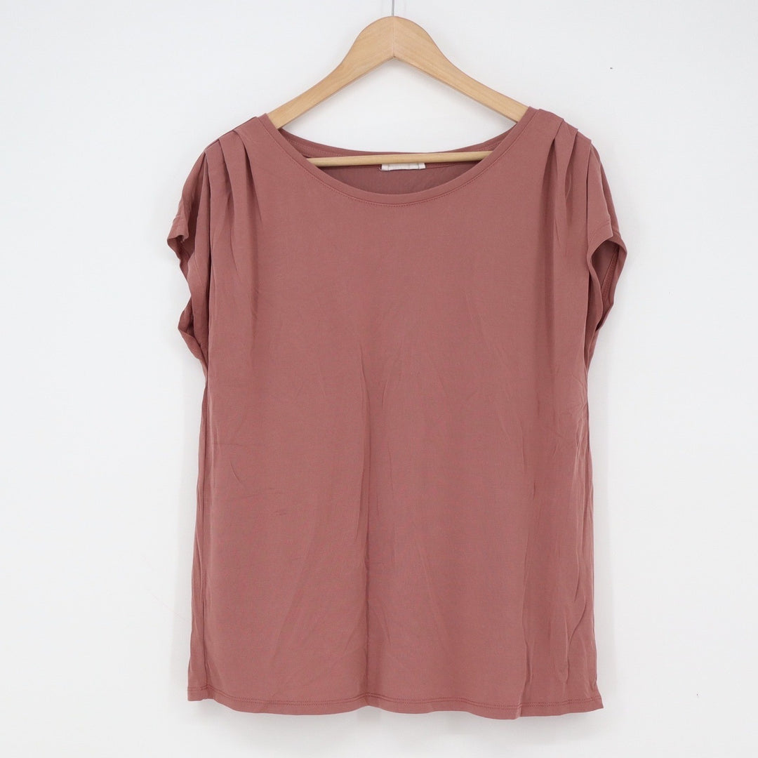 Maurices Top Womens Large 24/7 Pleated Shoulder Mauve Pink Short Sleeve