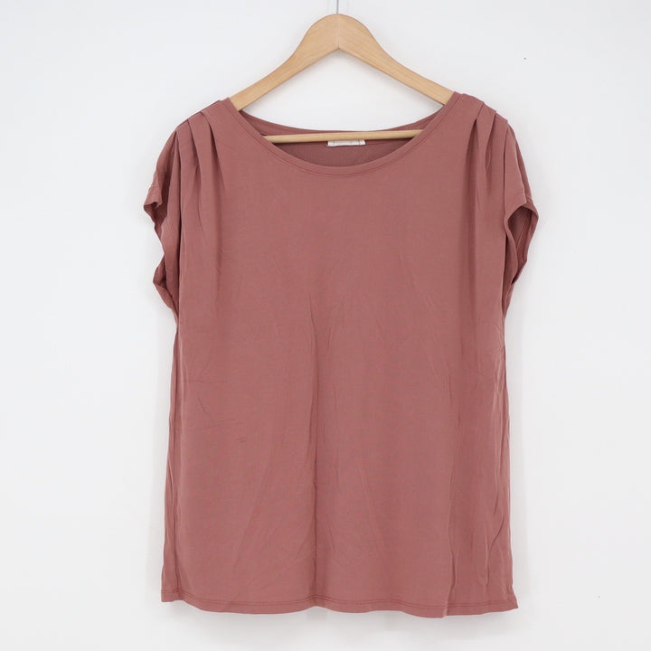 Maurices Top Womens Large 24/7 Pleated Shoulder Mauve Pink Short Sleeve