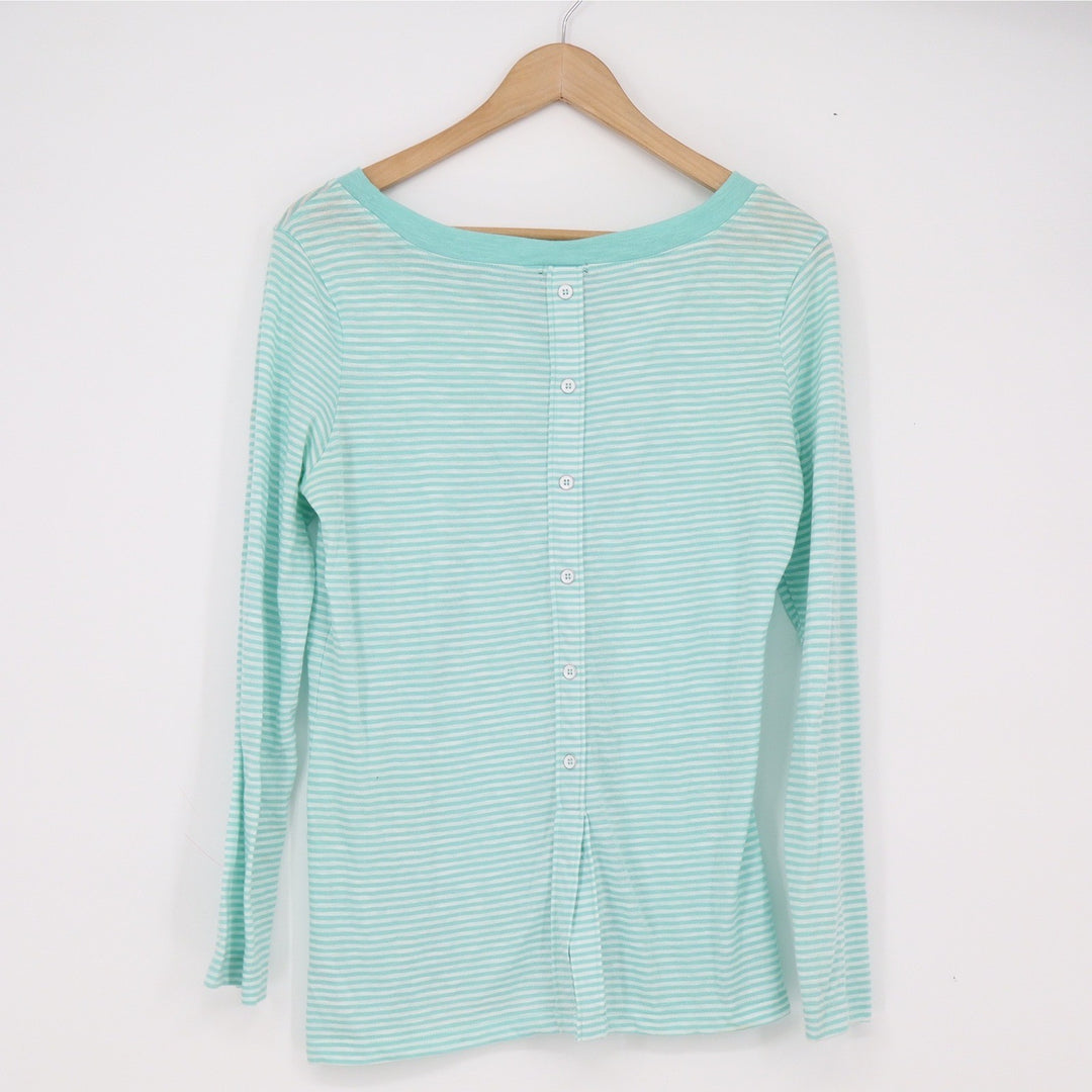 Splendid Top Womens Medium Striped Mint Green Button-Back Long Sleeve Excellent