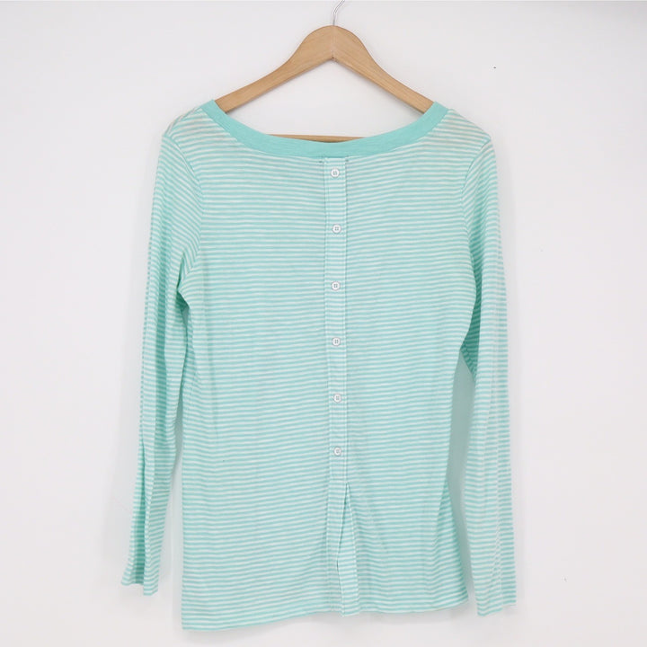 Splendid Top Womens Medium Striped Mint Green Button-Back Long Sleeve Excellent