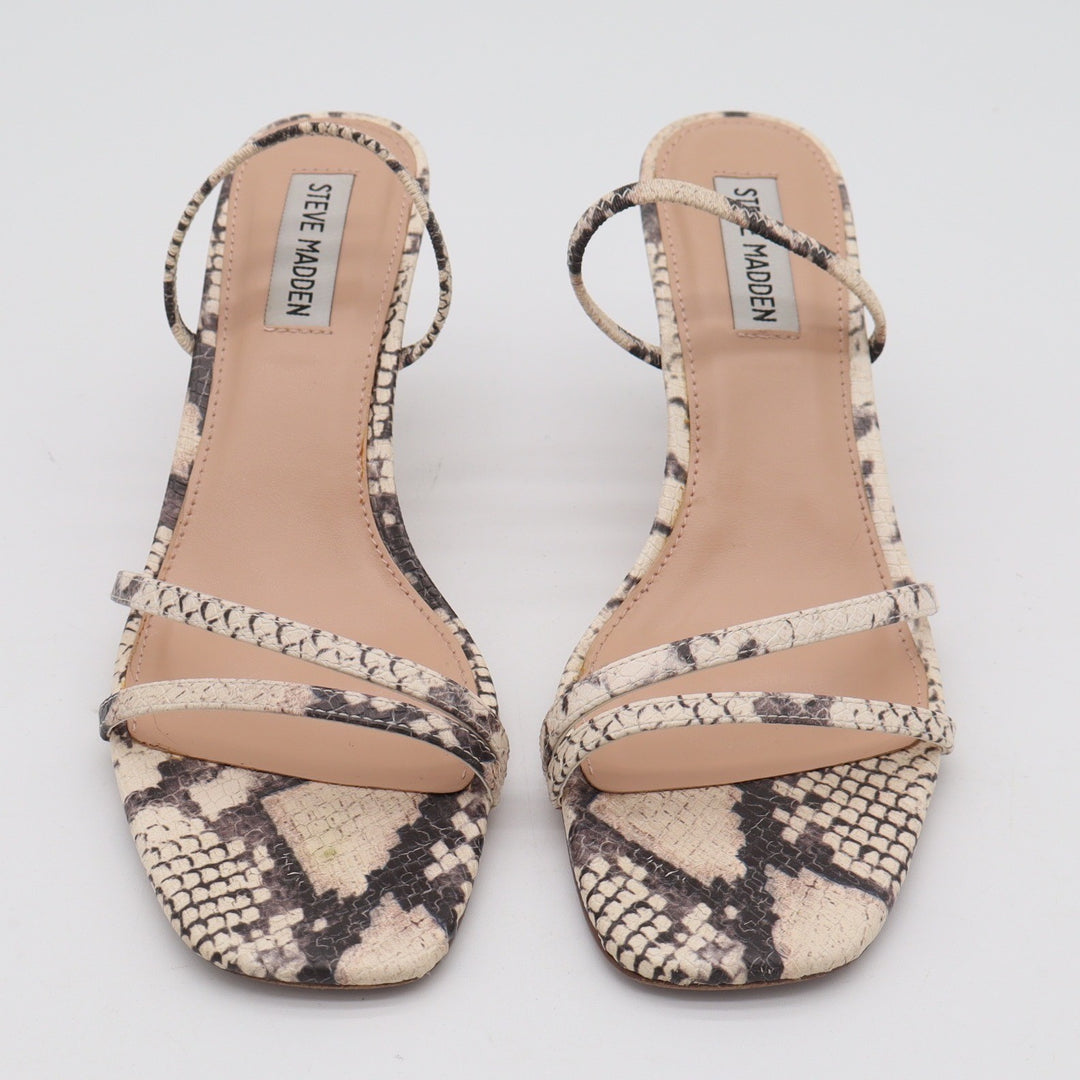 Steve Madden Snakeskin Print Kitten Heel Sandals Square Toe Strappy Womens 8.5M