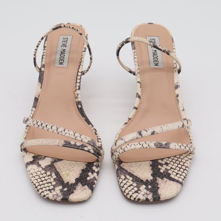Steve Madden Snakeskin Print Kitten Heel Sandals Square Toe Strappy Womens 8.5M