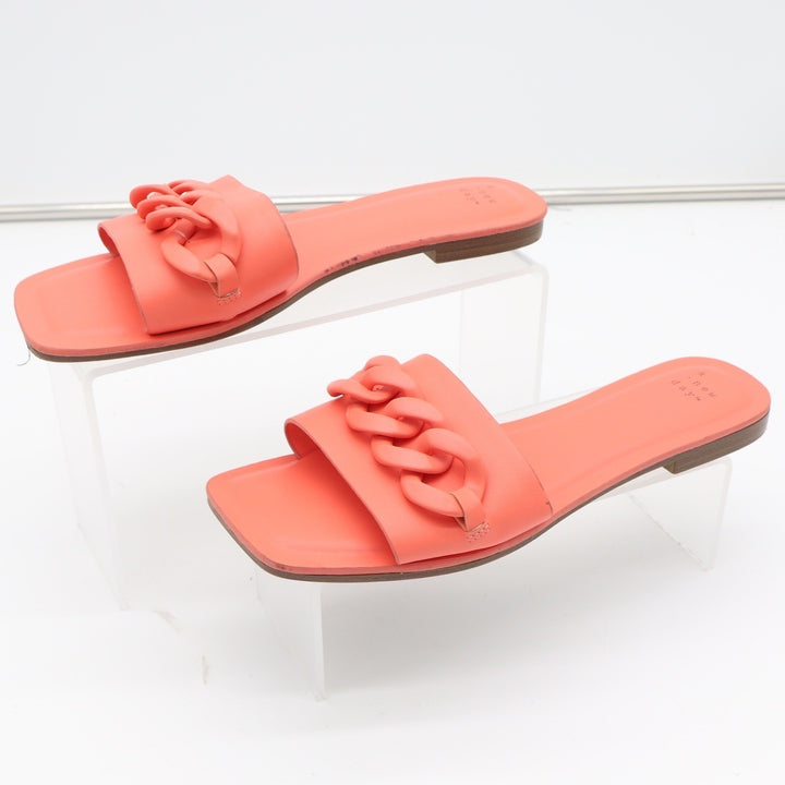 A New Day Womens Square Toe Chunky Chain Slide Sandals Coral Orange Size 9