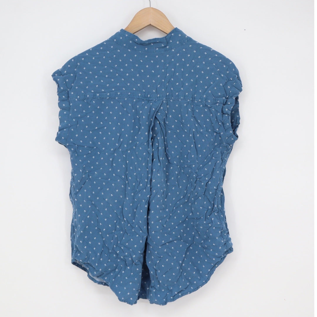 Jachs Girlfriend Blue Floral Rayon Sleeveless Button Down Shirt Womens Medium