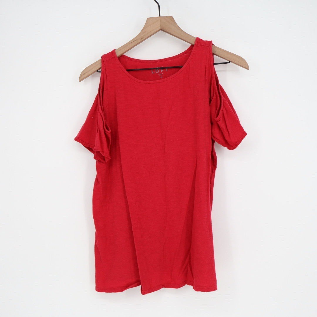 LOFT Red Cold Shoulder Short Sleeve T Shirt Top Size Medium