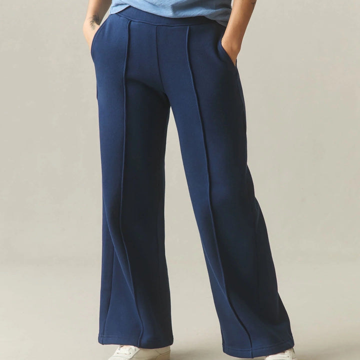 American Giant Pintuck Flare Pants Womens XL Blue Slash Pockets Elastic Waist